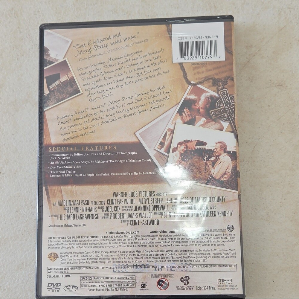 Warner Bros. The Bridges of Madison County DVD Widescreen PG-13 Eastwood Streep - Picture 2 of 3